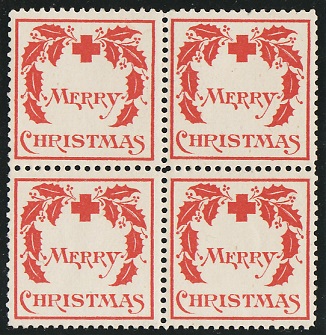    7-1, WX1, 1907 U.S. Red Cross Christmas Seals, Block, Type 1