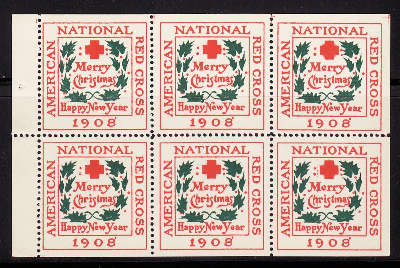  8-1Ax2, WX3e, 1908 U.S. Red Cross Christmas Seals Booklet Pane, Type 1 