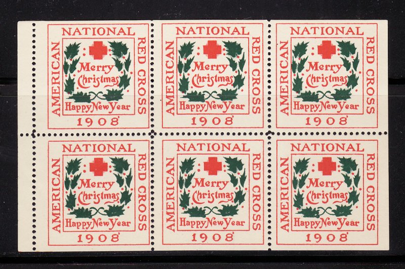 8-1Ax2, WX3e, 1908 U.S. Red Cross Christmas Seals Booklet Pane, Type 1