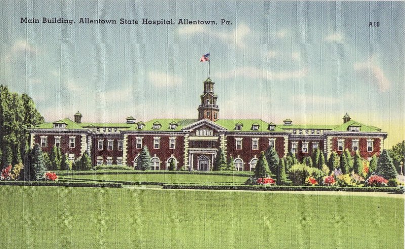 Allentown State Hospital, main building, Allentown, Pennsylvania, Linen Postcard