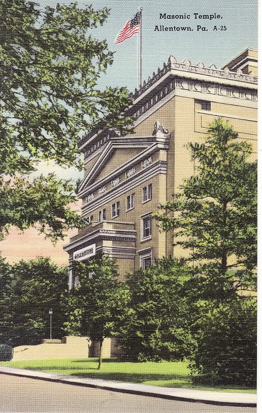 Masonic Temple, Allentown, Pennyslvania, Linen Postcard