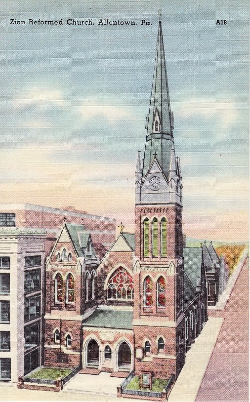Zion Reformed Church Allentown, Pennslyvania, Linen Postcard