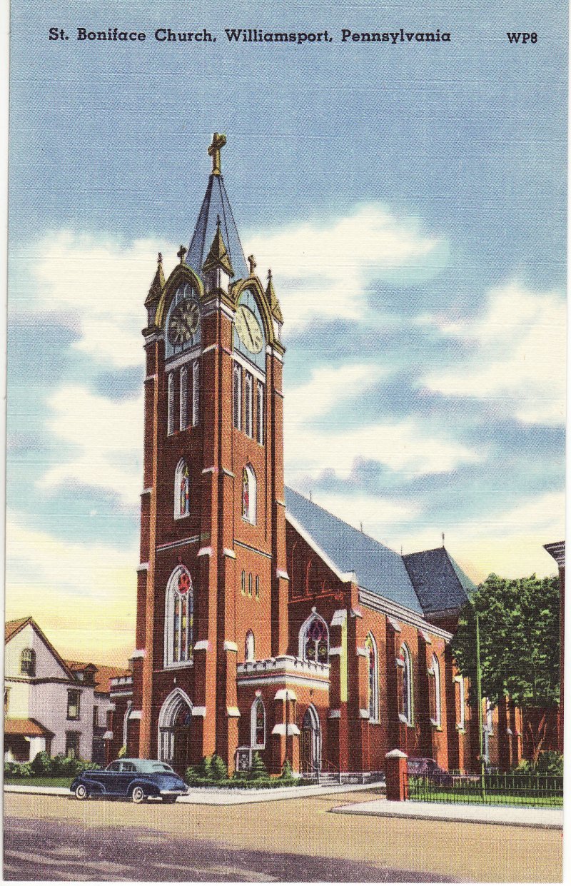 St. Bonaface Church, Williamsport, Pennsylvania, Linen Postcard