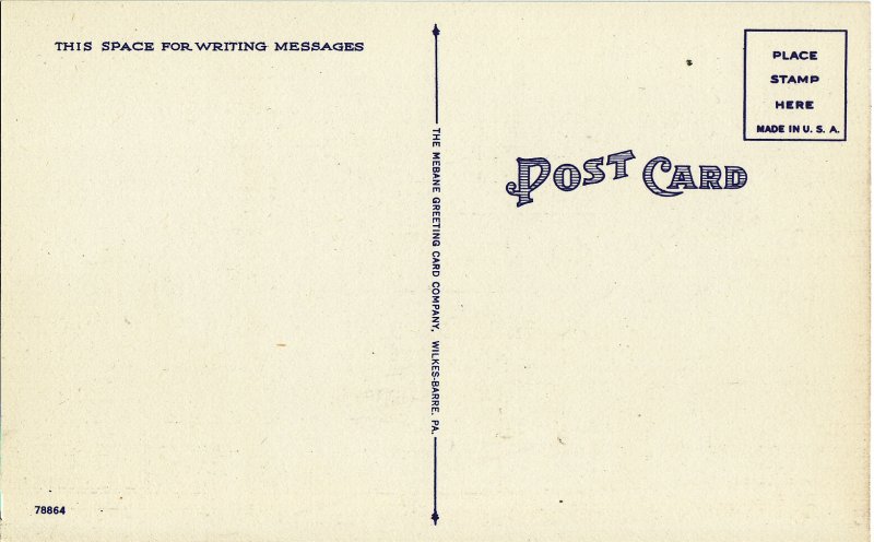 American Legion Post 123. Lansford, Pennsylvania.  Linen Postcard, back of postcard