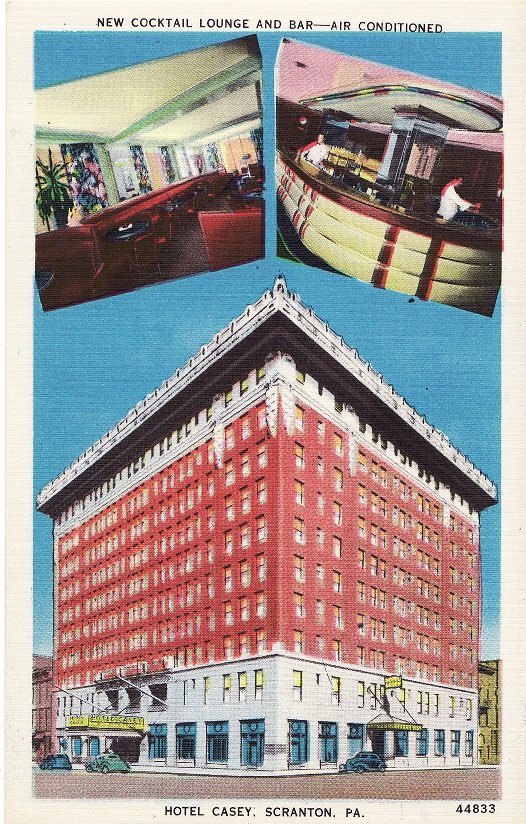 New Cocktail Lounge and Bar-Air Conditioned. Hotel Casey, Scranton Pennsylvania. Linen Postcard