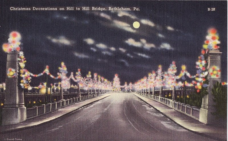 Christmas Decorations on Hill to Hill Bridge, Bethlehem Pennsylvania. 