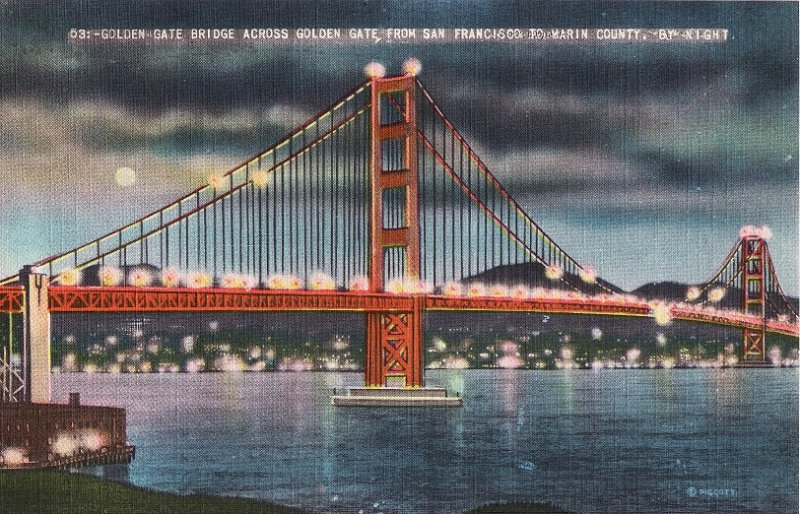 Golden Gate Bridge across Golden Gate, from San Francisco to Marin County 