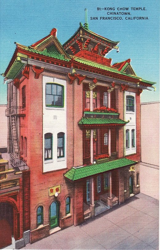 Kong Chow Temple.  Chinatown. San Francisco, CA.  Linen Postcard