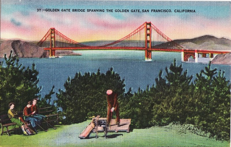 Golden Gate Bridge Spanning The Golden Gate, San Francisco, CA.  Linen Postcard