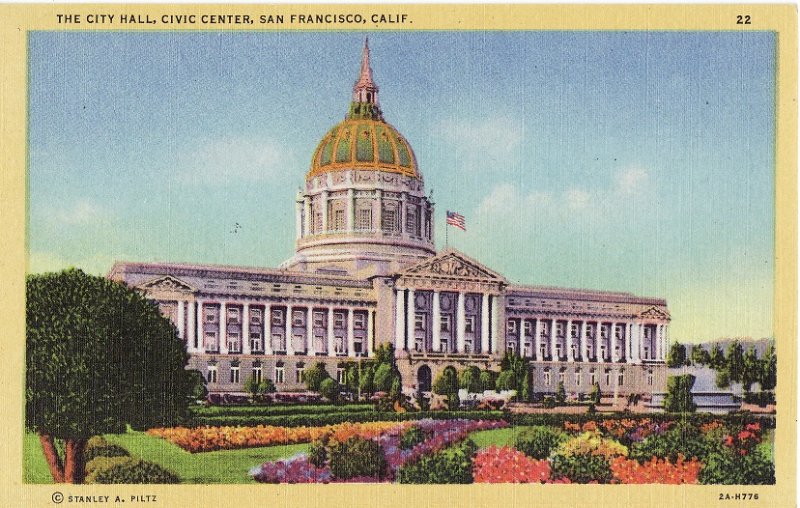 The City Hall. Civic Center, San Francisco, Ca.  Linen Postcard