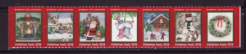 118-1, 2018 U.S. National Christmas Seals, As Required Strip of 7 Designs