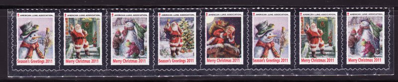 111-1, 2011 U.S. National Christmas Seals, As Required Strip of 7 Designs