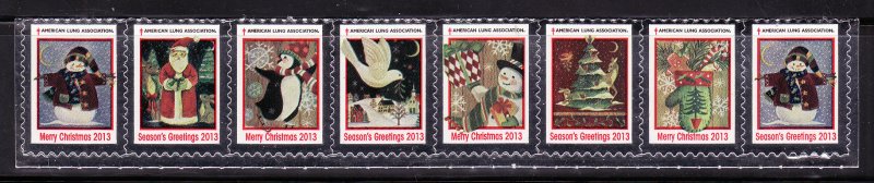 113-1, 2013 U.S. National Christmas Seals, As Required Strip of 7 Designs