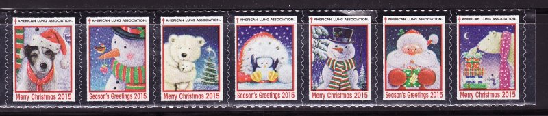 115-1, 2015 U.S. National Christmas Seals, As Required Strip of 7 Designs