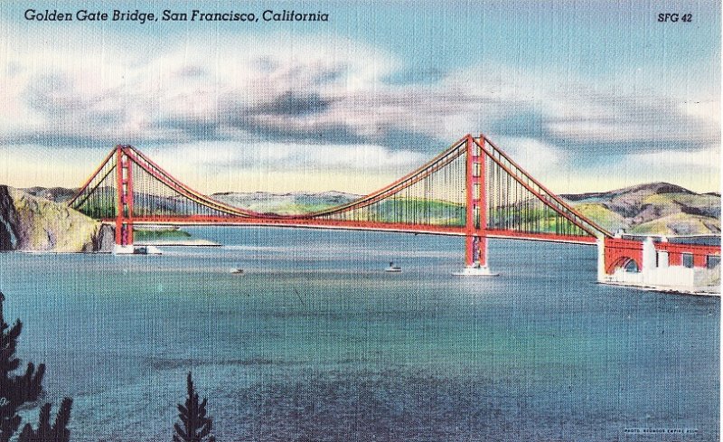 Golden Gate Bridge, San Francisco.  Linen Postcard.