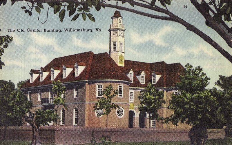 The Old Capital Building, Williamsburg, Virginia.  Linen Postcard.