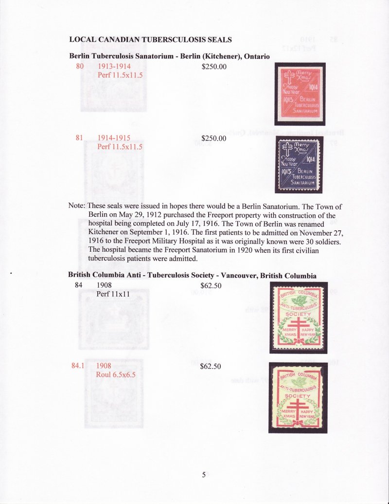 Green's Catalog, Canadian Local and Provincial TB Seals, 2007 ed., page 5