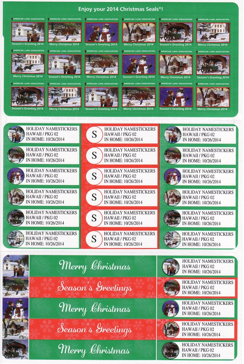 2014-1x6T, 2014 U.S. National Christmas Seals, Test Sheet, Seals, & Labels 