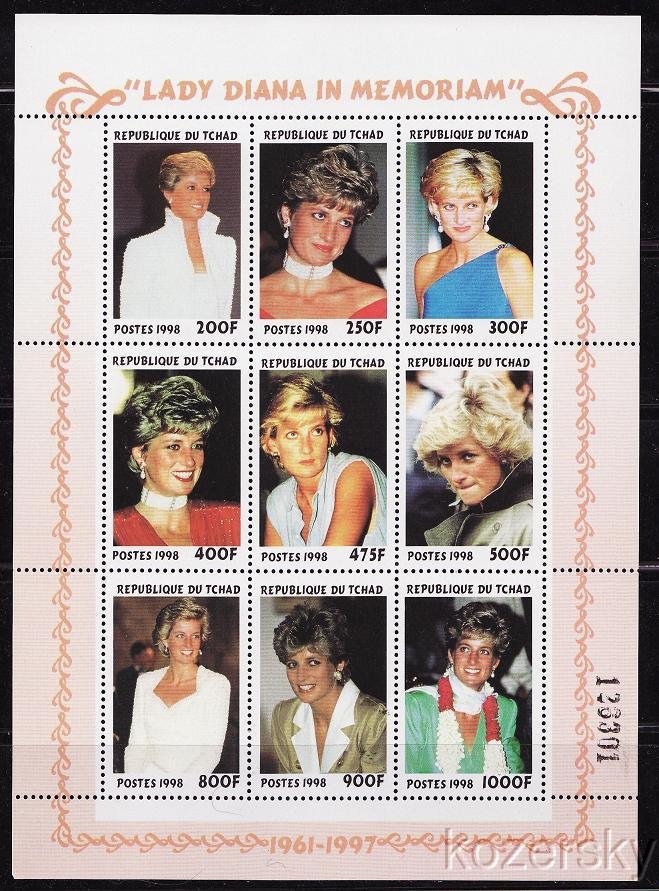 Chad 774a-i, Lady Diana in Memoriam, Sheet/9, MNH