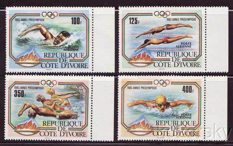 Cote d'Ivoire C76-9, Ivory Coast, Pre-Olympic, Swimming Stamps, MNH