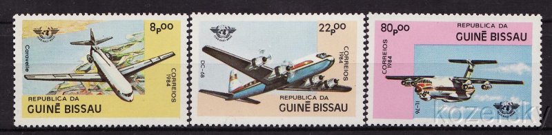 Guinea-Bissau  568-70, Civil Aviation, Airplanes, MNH