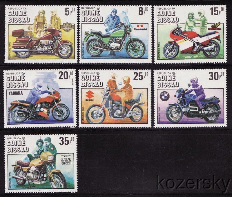 Guinea-Bissau 627-33, Motorcycle Centennial, Motorcycle Stamps, MNH