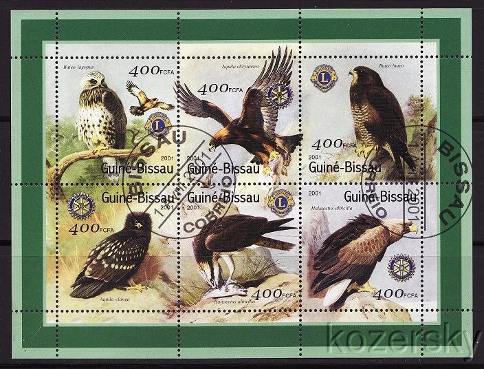 Guinea-Bissau 1437-42, Birds, Rotary, Lions Clubs Emblems, Sheet/6, NH