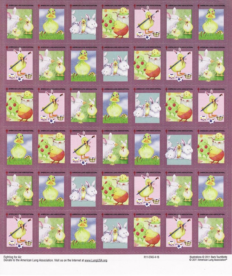 111-ST4x, 2011 ALA Test Design U.S. Spring Charity Seals Sheet, R11-EFAS-4-16