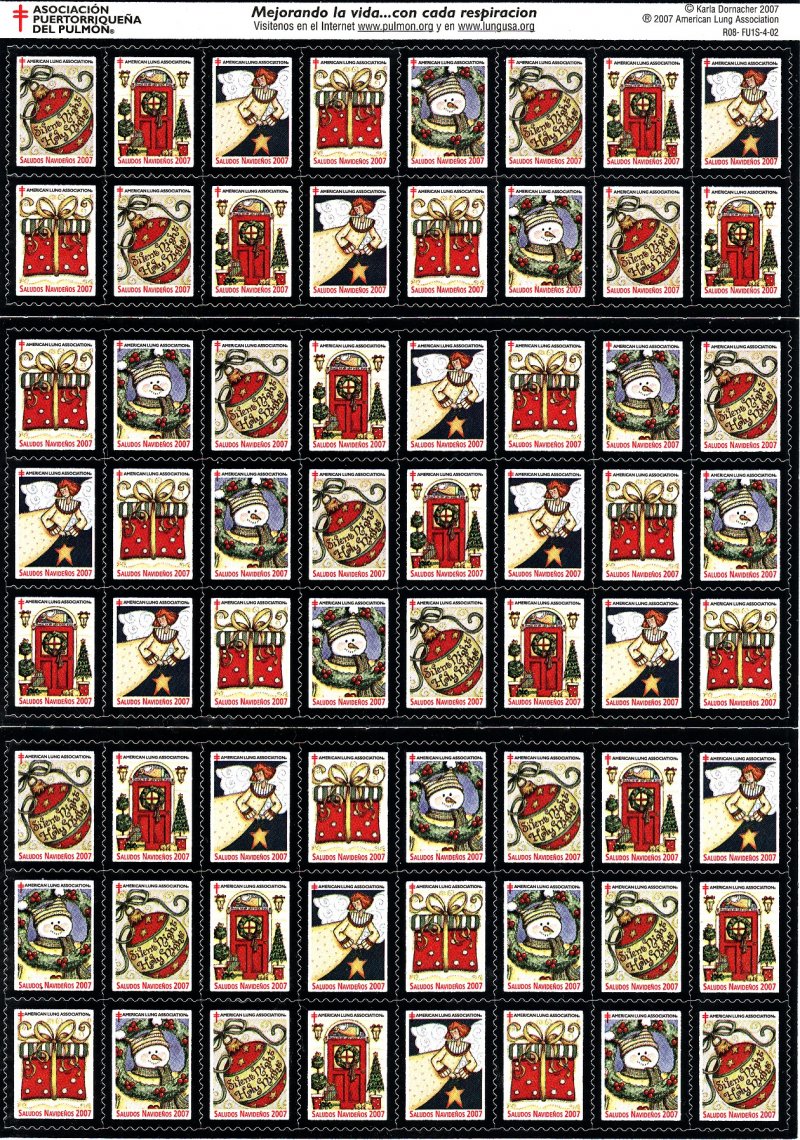   2007-1.1x2, 2007 Spanish U.S. National Christmas Seals Sheet, R08-FU1S-4-02