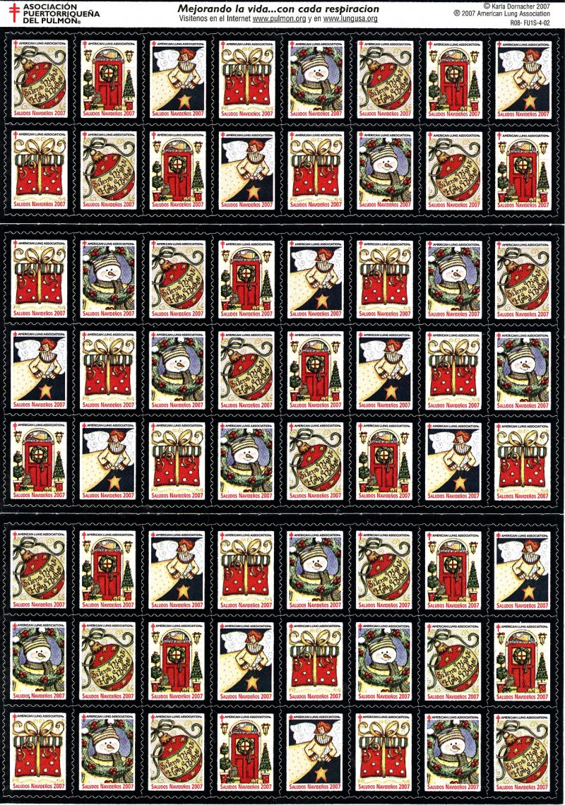  2007-1.1x2, 2007 Spanish U.S. National Christmas Seals Sheet, R08-FU1S-4-02