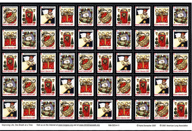   2007-1x2, 2007 U.S. National Christmas Seals Sheet, R08-CSCS-4-11