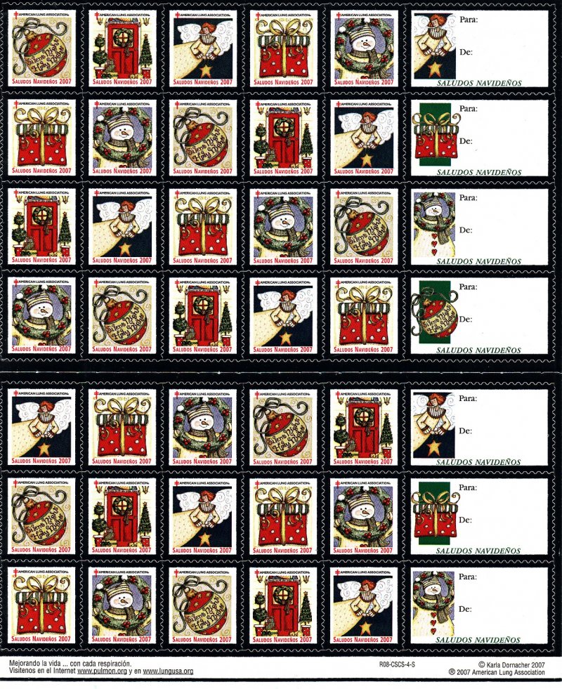  2007-1.1x4, 2007 Spanish U.S. National Christmas Seals Sheet, R08-CSCS-4-S