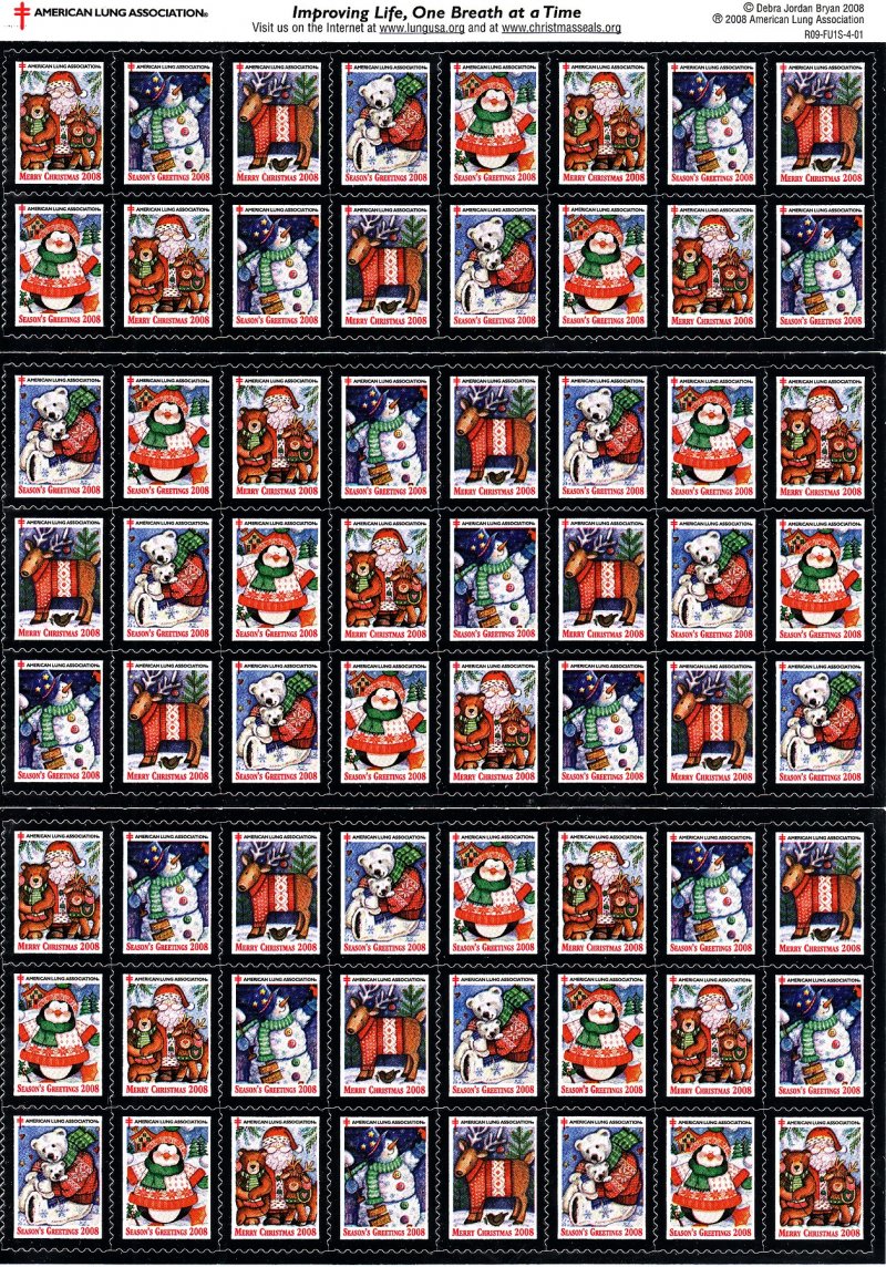 2008-1x2, 2008 U.S. National Christmas Seals, Sheet/64, R09-FU1S-4-01