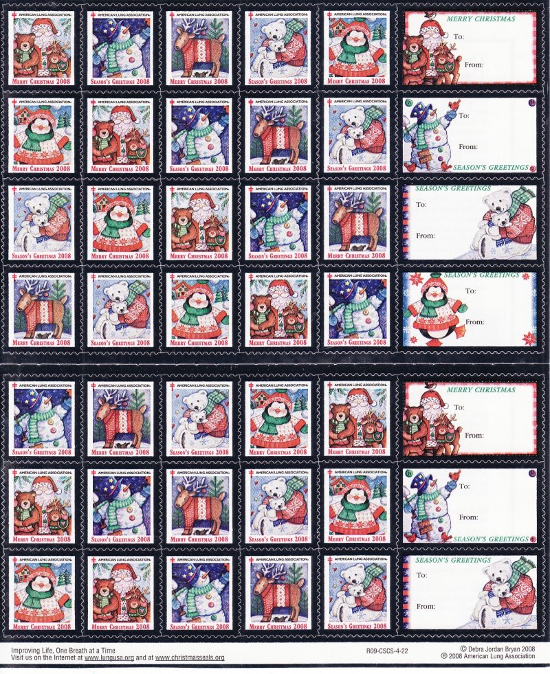 2008-1x3A, 2008 U.S. National Christmas Seals, Sheet/42, R09-CSCS-4-22