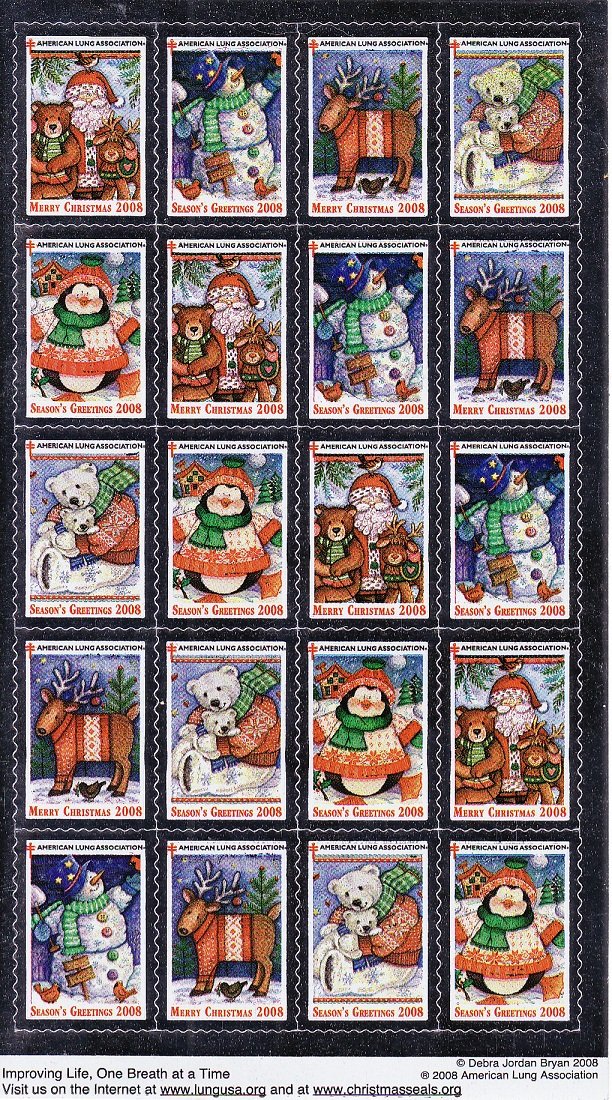 2008-1x4, 2008 U.S. National Christmas Seals, Pane/20, ALAR-FY09-Seals-CSCS