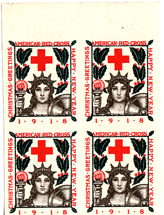 1918-2.p, 1918 U.S. National Christmas Seals Imperforate Block, Type 2