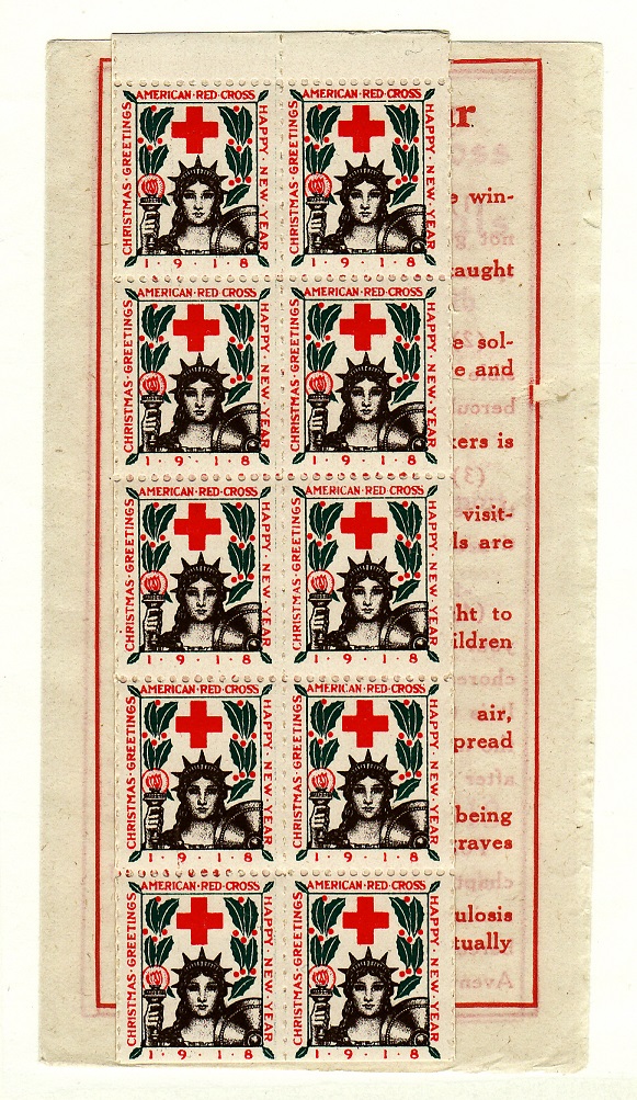 1918-2.2x4, WX22e, 1918 U.S. Red Cross Christmas Seals Booklet Pane, Type 2 