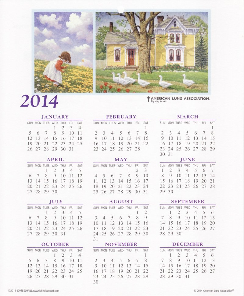 CL114-S5, 2014 U.S. Spring Charity Seals Themed Calendar, R14-Cal-12