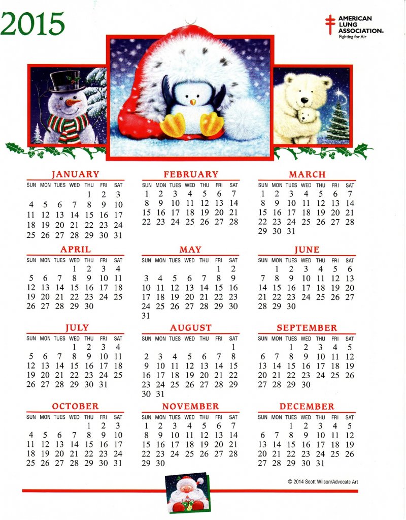 CL114-T1, 2015 U.S. Christmas Seals Themed Calendar, CalWilFY15-01-03