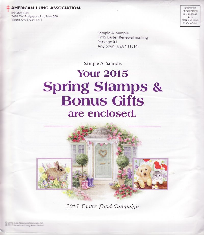 115-S1.1pac, 2015 ALA National Design U.S Spring Charity Seal Easter Fund Packet
