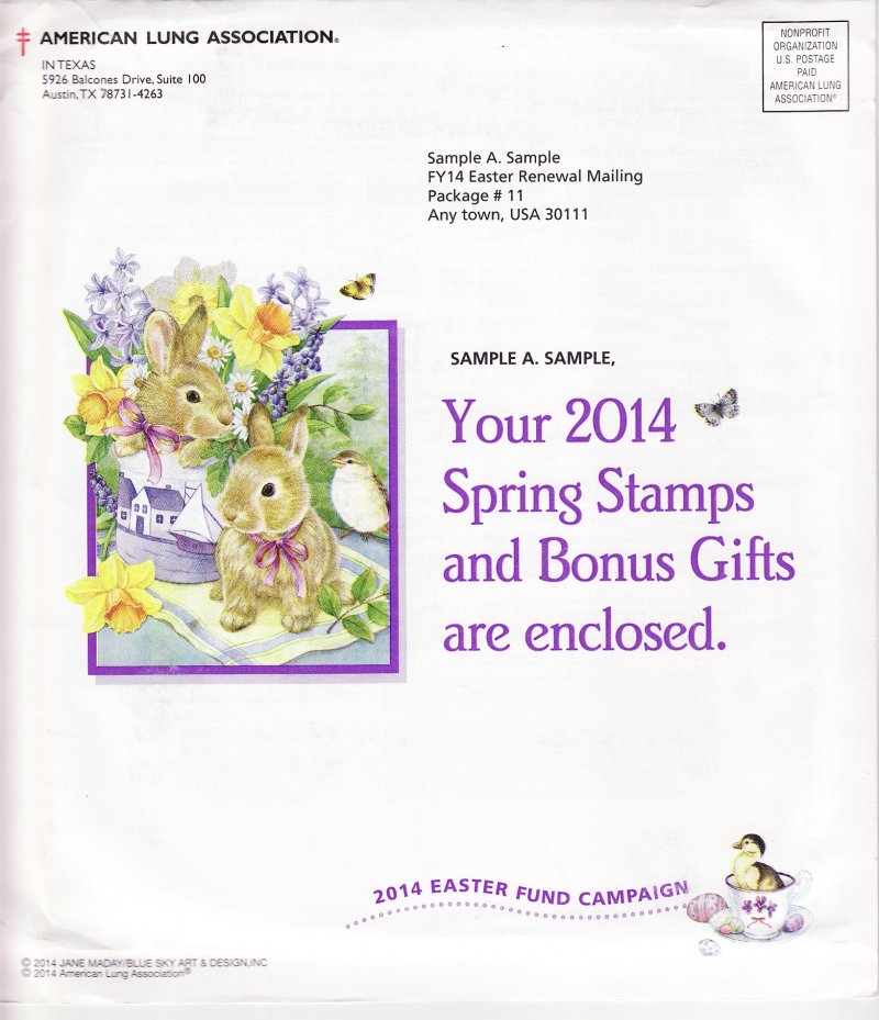 114-ST3.13pac, 2014 ALA Test Design U.S. Spring Charity Seal Easter Fund Packet