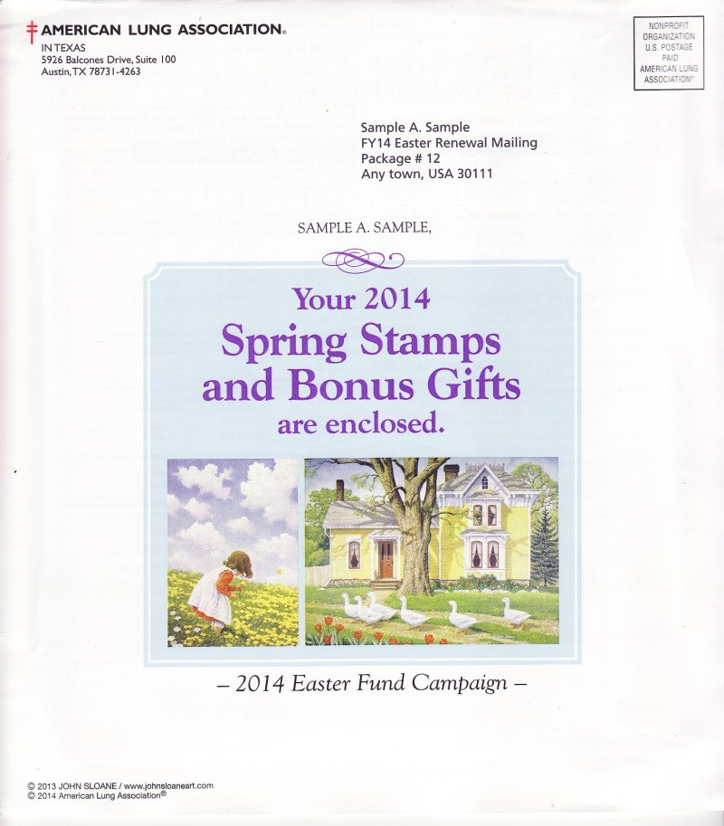114-ST4.13pac, 2014 ALA Test Design U.S. Spring Charity Seal Easter Fund Packet
