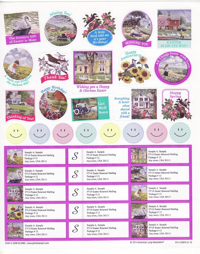114-ST4.6x, 2014 U.S. Spring Seals Greeting Stickers & Address Labels, R14-ESFA-5-12