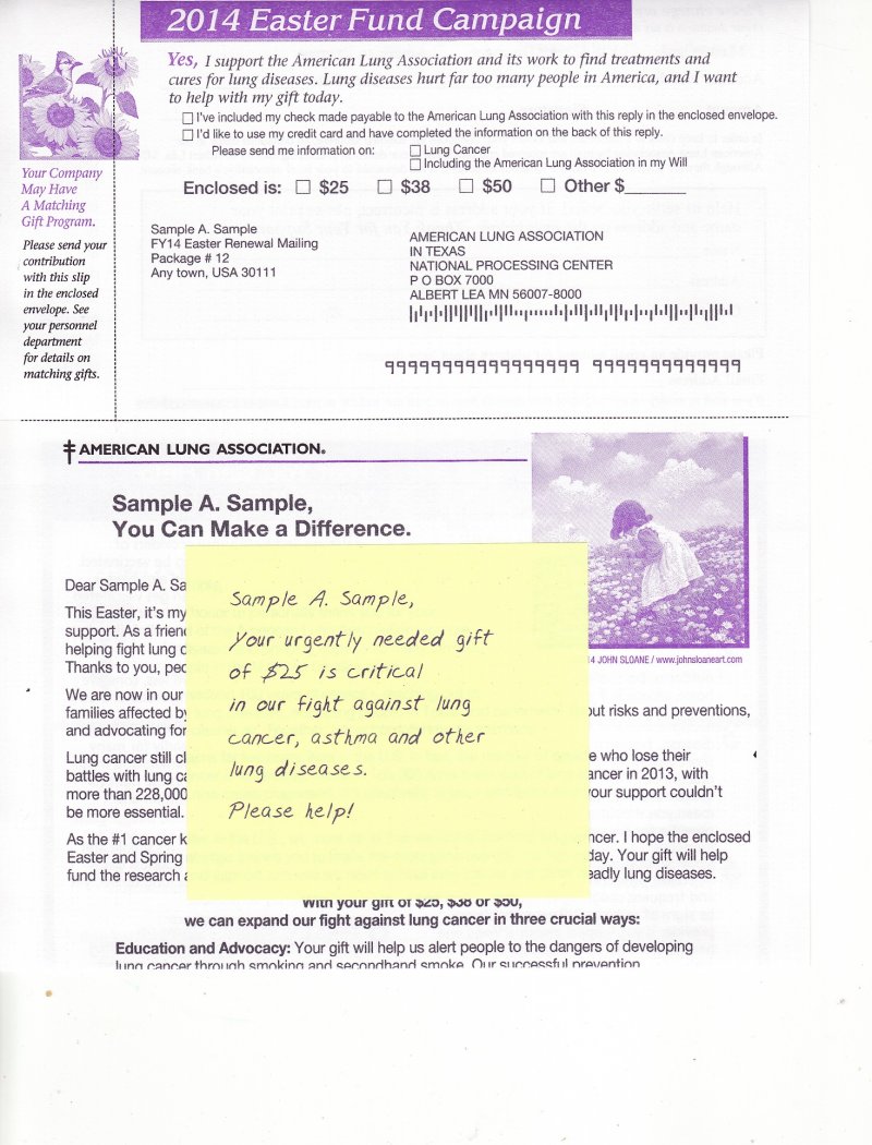 2014 ALA Spring Seal Easter Fund Campaign Letter