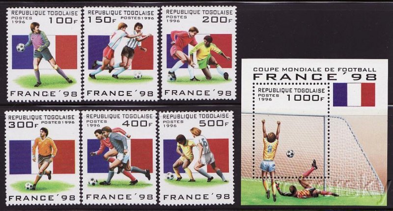 Togo 1713-18, 1719, 1998 World Cup Championships, France, S/S, MNH