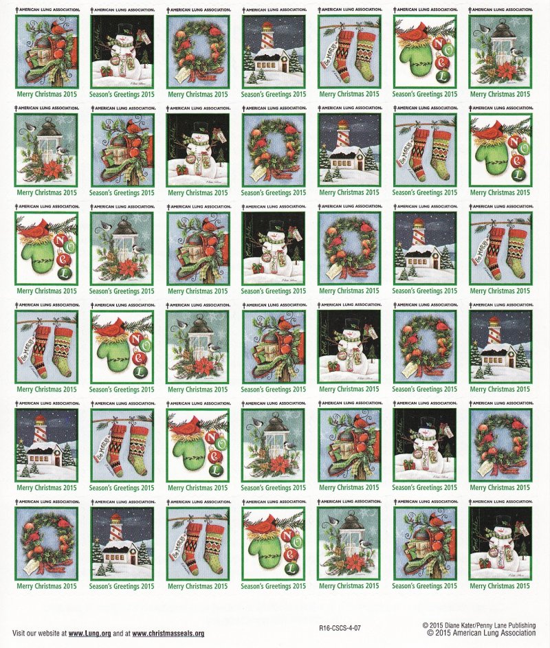  115-T2x, 2015 U.S. Tesr Design Christmas Seals Sheet, R16-CSCS-4-07