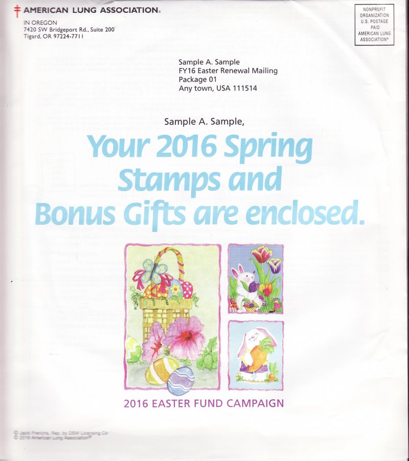 116-S1.1pac, 2016 ALA National Design U.S Spring Charity Seal Easter Fund Packet