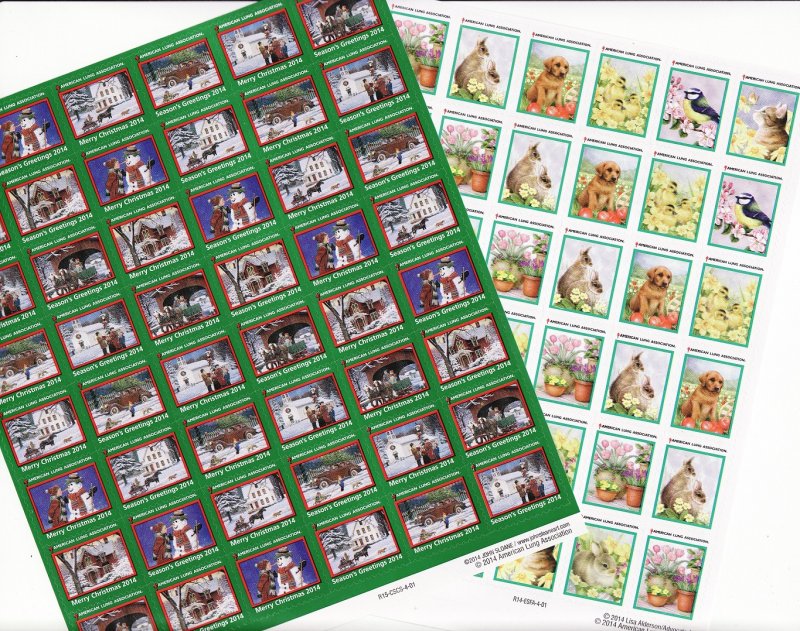 2014 U.S. National Christmas Seals Sheet, R15-CSCS-4-01, and 2014 U.S. Spring Charity Seals Sheet, R15-ESFA-4-01