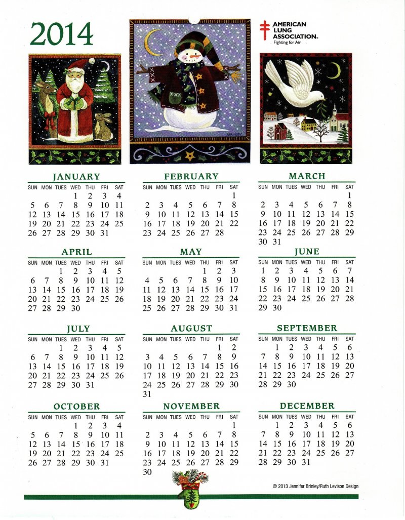 CL113-1, 2014 U.S. Christmas Seals Themed Calendar, CalSloFY14-01