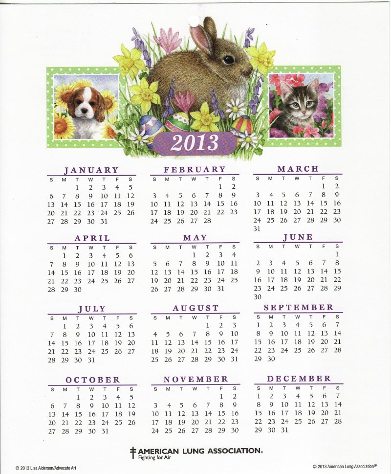 CL113-S1, 2013 ALA U.S. Spring Charity Seals Themed Calendar, R14-Cal-01